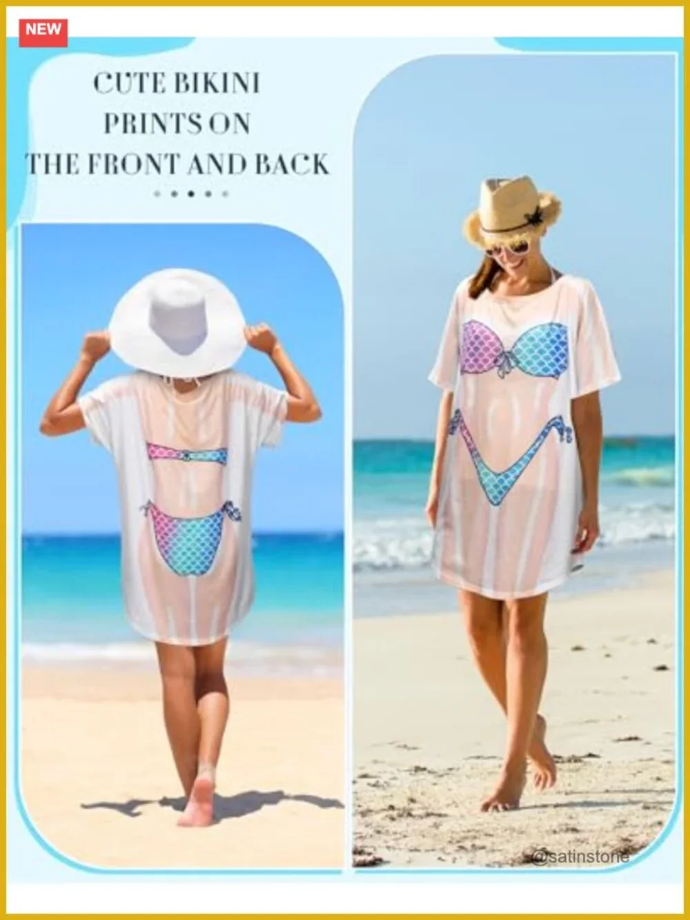 Cotton Bikini Cover Up Dress Short Sleeve Print Nightgown Baggy Swimwear Cover
